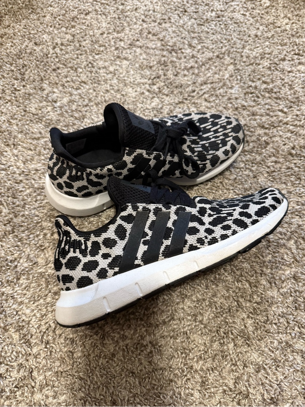 adidas Black & White Leopard Knit Running Shoes